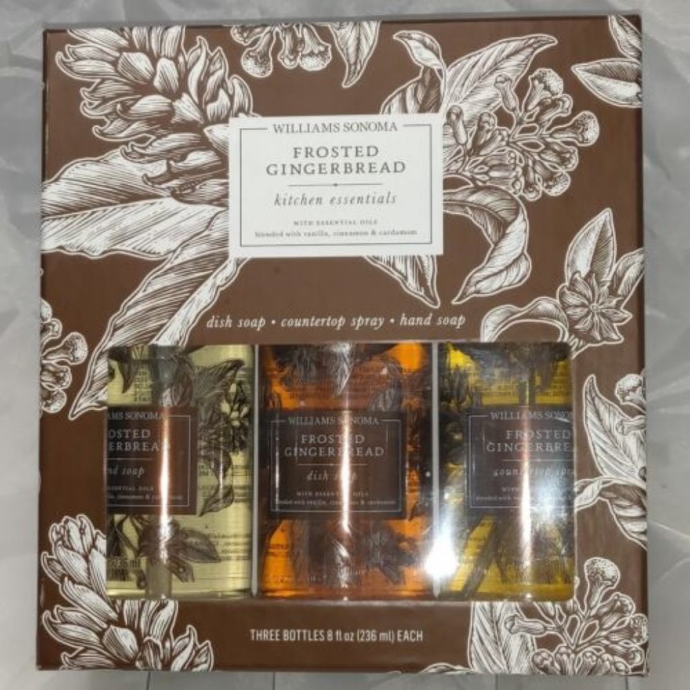Williams Sonoma Frosted Gingerbread Kitchen Essentials Hand & Dish Soap etc set